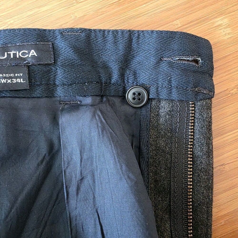 Vtg Nautica 36x34 Charcoal Wool Flannel Pleated Cuffed Baggy High Waist Pants - Picture 15 of 16